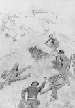 Voltigeurs and infantry - Assault of Chapultepec, 12 September 1847. Dibujo. A. Castaigne, circa1893. © Library of Congress of USA.
