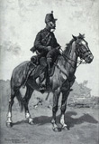 Fréderic Remington. Cavalry of the line, 1889. Ilustración realizada sobre apuntes al natural para Harper´s New Montly Magazine (número 474, noviembre 1889).